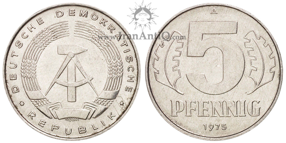 سکه 5 فینیگ جمهوری دموکراتیک - نشان ملی آلمان شرقی