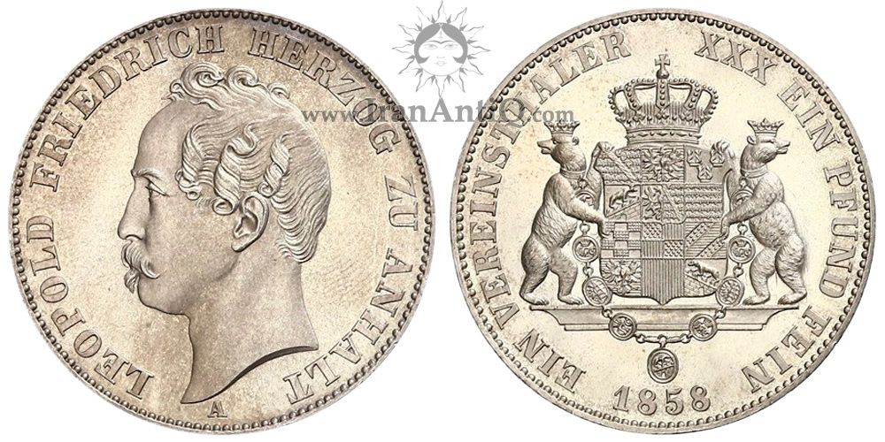 سکه 1 تالر (فرینزتالر) لئوپولد فردریش - نشان سلطنتی با خرس