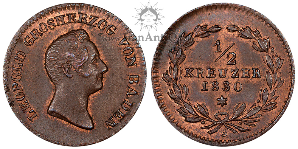سکه 1/2 کروزر لئوپولد یکم از بادن - سایز کوچک