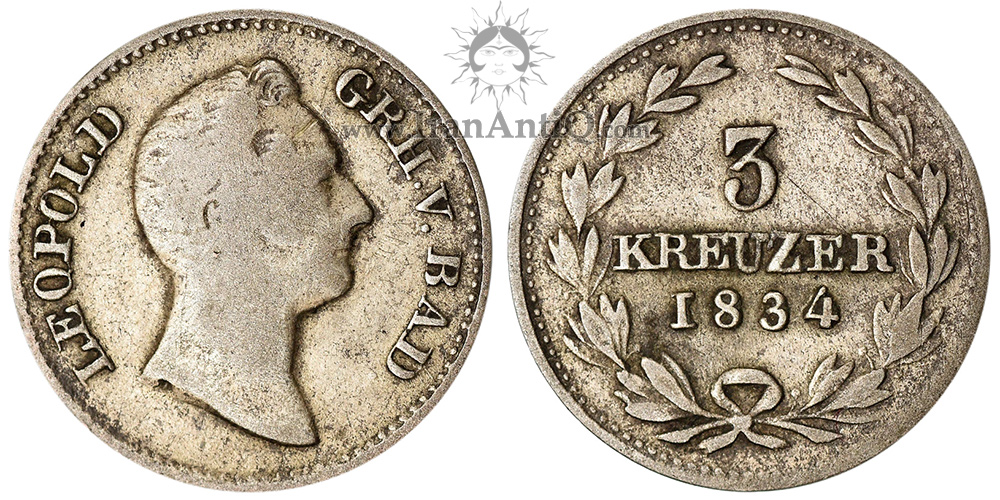 سکه 3 کروزر لئوپولد یکم از بادن - نیمرخ پادشاه