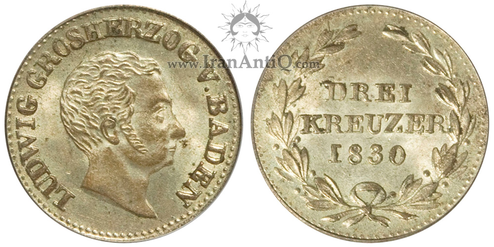سکه 3 کروزر لودویگ یکم از بادن - نیمرخ پادشاه
