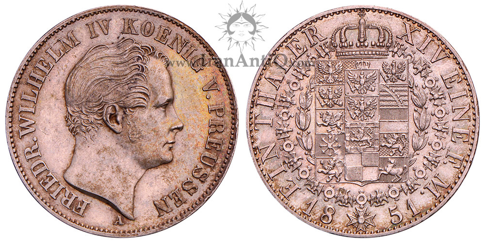 سکه 1 تالر فردریش ویلهلم چهارم - نشان تاجدار-تیپ دو