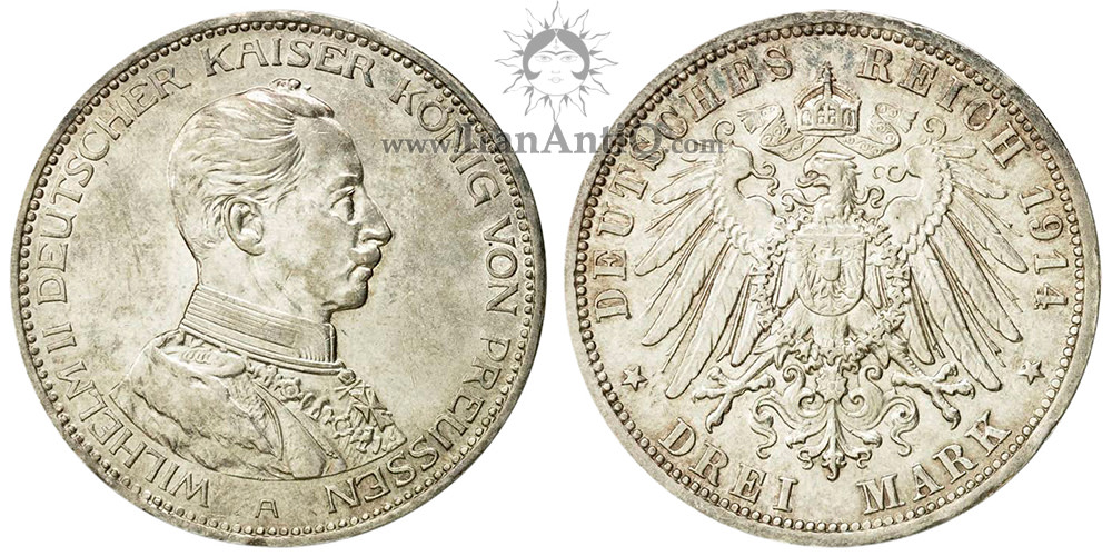 سکه 3 مارک ویلهلم دوم - پادشاه با لباس نظامی