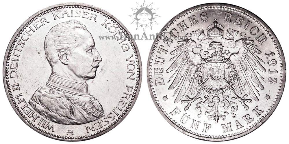 سکه 5 مارک ویلهلم دوم - پادشاه با لباس نظامی