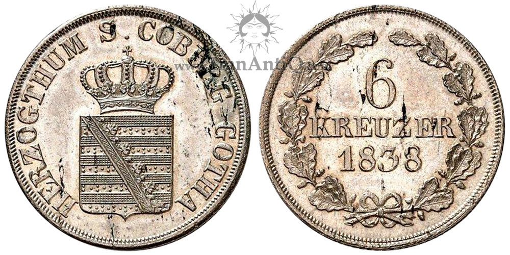 سکه 6 کروزر ارنست آنتون - تاج برگ در پشت سکه