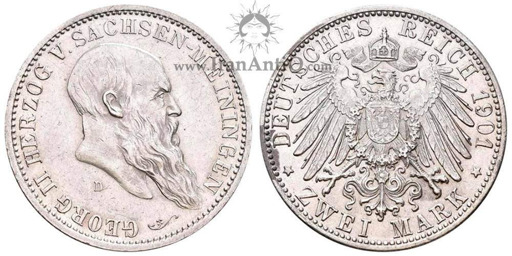 سکه 2 مارک گئورگ دوم - نیمرخ پادشاه به راست
