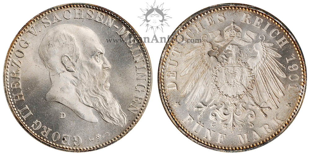 سکه 5 مارک گئورگ دوم - نیمرخ پادشاه به راست