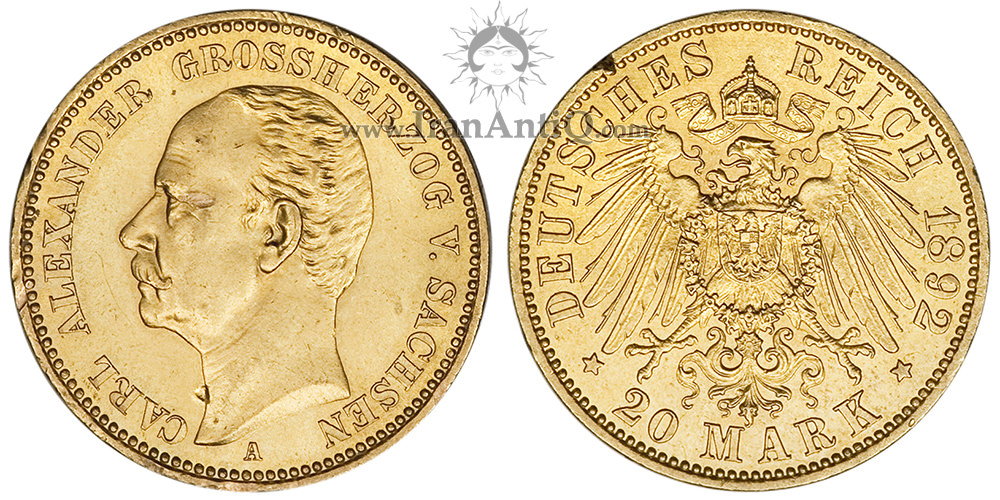 سکه 20 مارک طلا کارل الکساندر