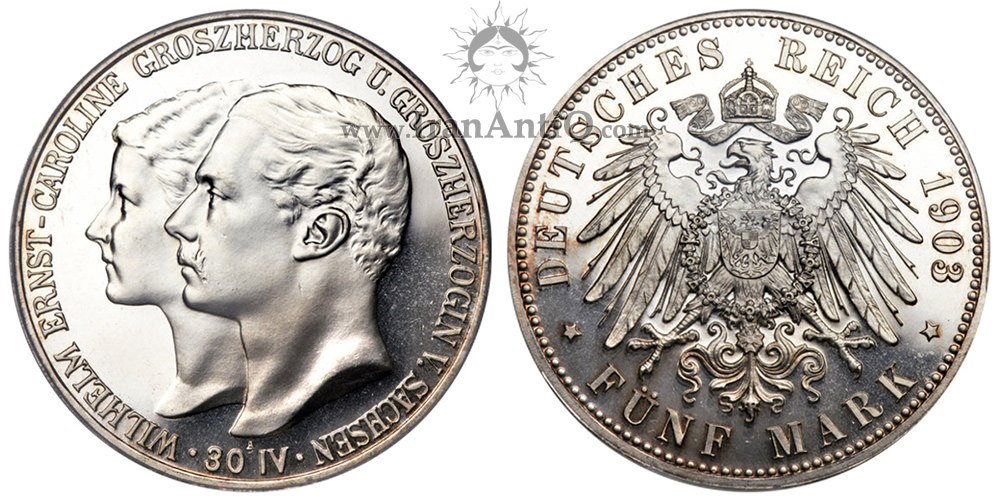 سکه 5 مارک ویلهلم ارنست - نیمرخ ویلهلم و کارولین