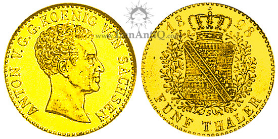 سکه 5 تالر طلا آنتون - نیمرخ جوان پادشاه