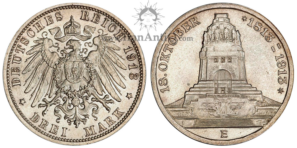 سکه 3 مارک فردریش آگوست سوم - بنای یادبود نبرد لایپزیگ