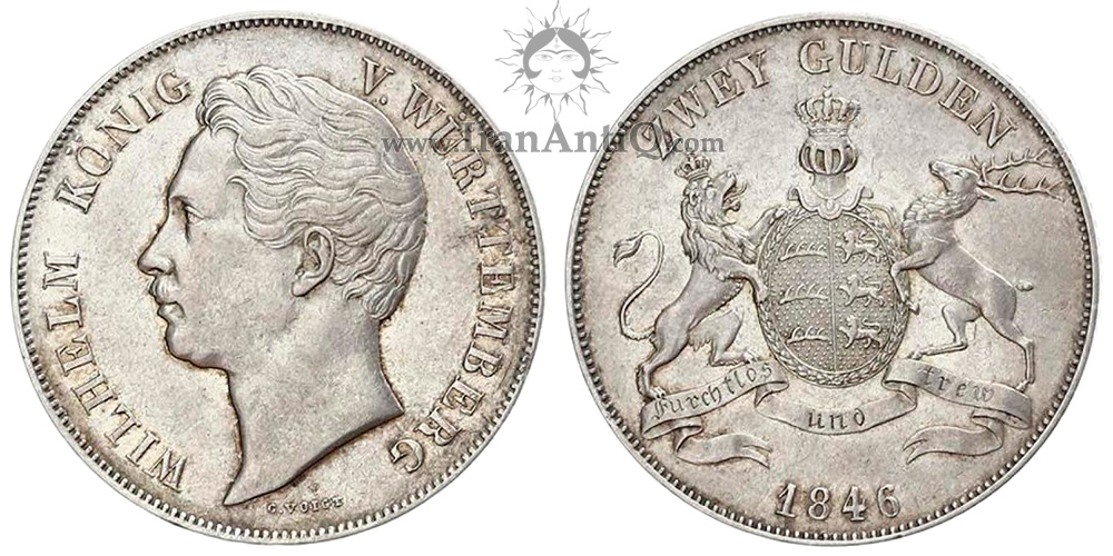 سکه 2 گلدن ویلهلم یکم - نشان ورتمبرگ با گوزن و شیر