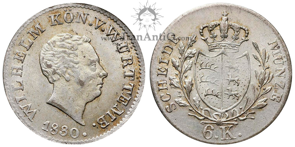 سکه 6 کروزر ویلهلم یکم - نیمرخ پادشاه-تیپ دو