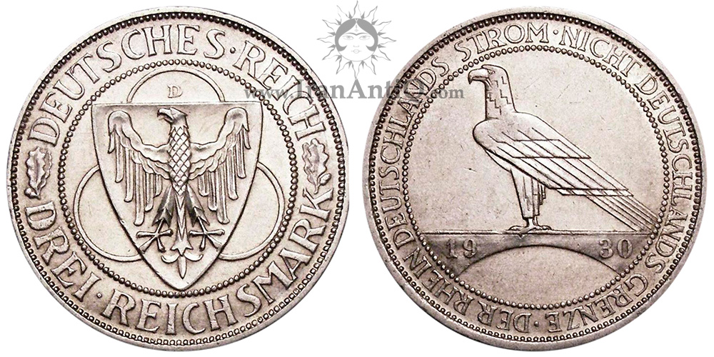 سکه 3 رایش مارک جمهوری وایمار - عقاب روی سپر