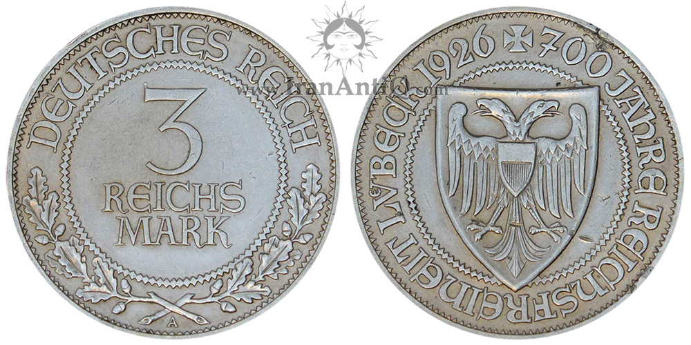سکه 3 رایش مارک جمهوری وایمار - لوبک