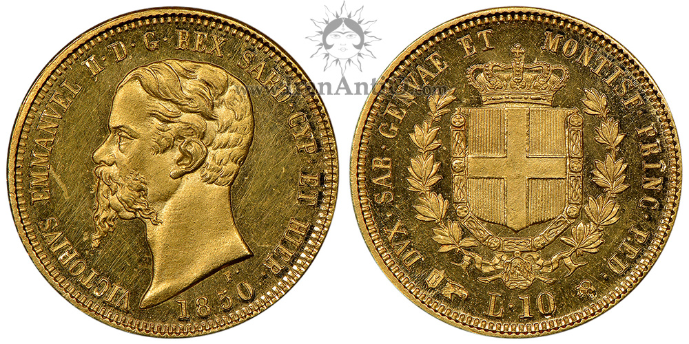 سکه 10 لیره طلا ویکتور امانوئل دوم - پادشاه ساردنیا