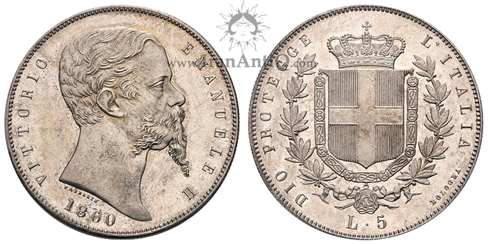 سکه 5 لیره ویکتور امانوئل دوم - نشان تاجدار