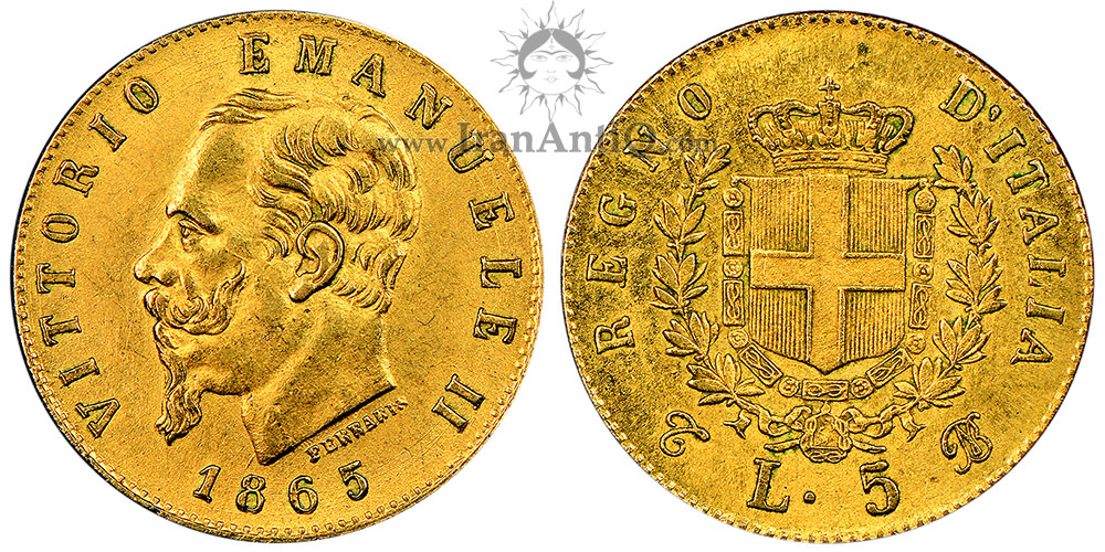 سکه 5 لیره طلا ویکتور امانوئل دوم - پادشاهی ایتالیا
