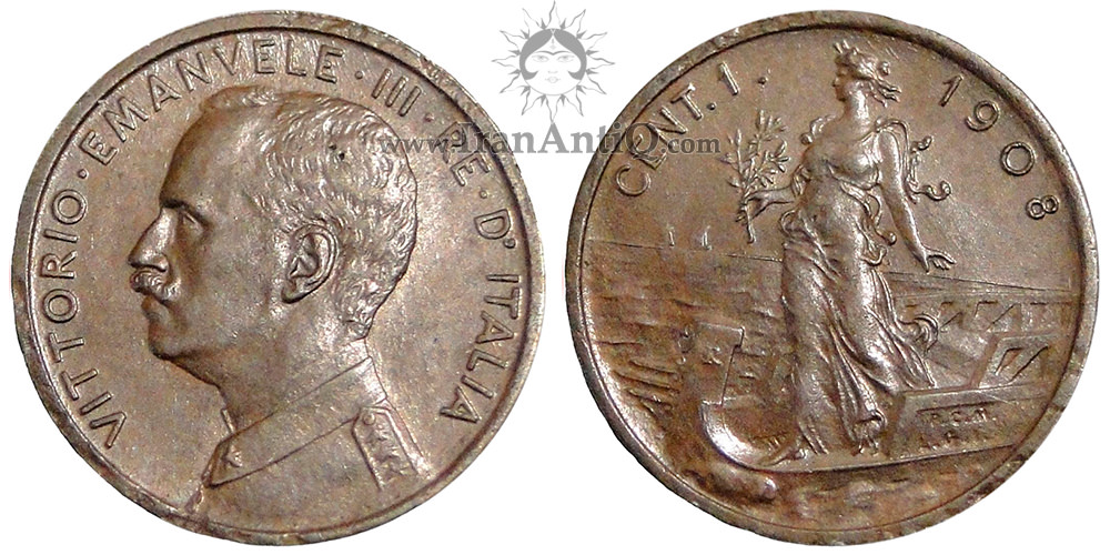 سکه 1 سنتسیمو ویکتور امانوئل سوم - پیکره زن
