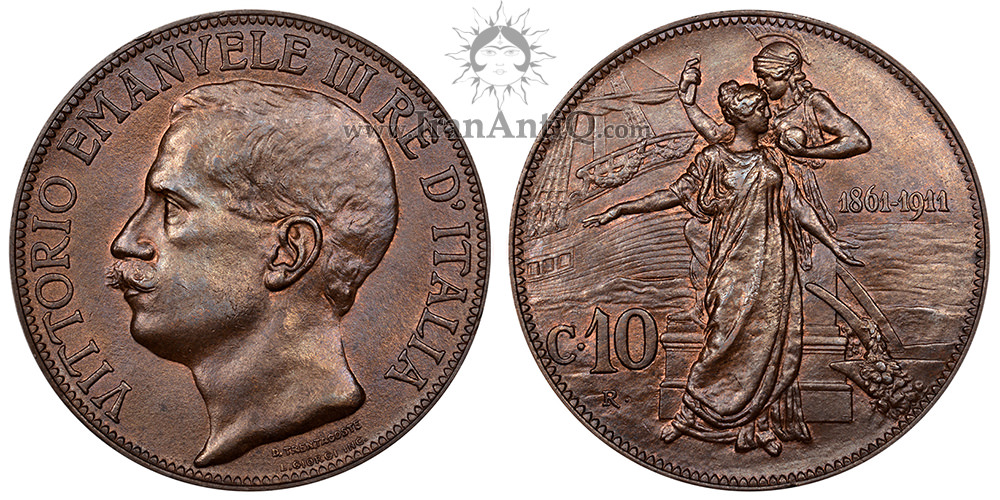 سکه 10 سنتسیمو ویکتور امانوئل سوم - پیکره زن و مرد