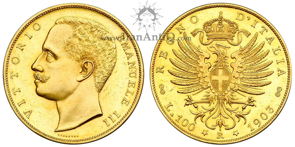 سکه 100 لیره ویکتور امانوئل سوم - عقاب تاجدار