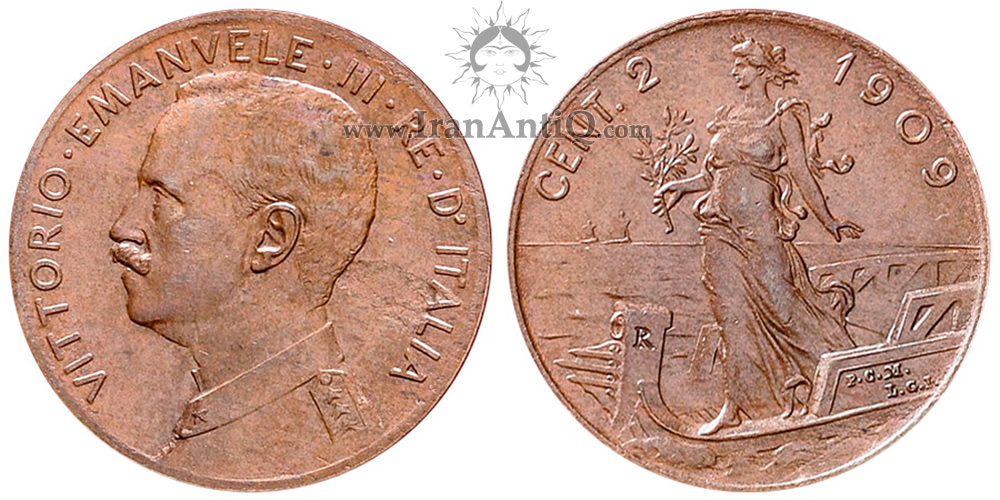 سکه 2 سنتسیمو ویکتور امانوئل سوم - پیکره زن