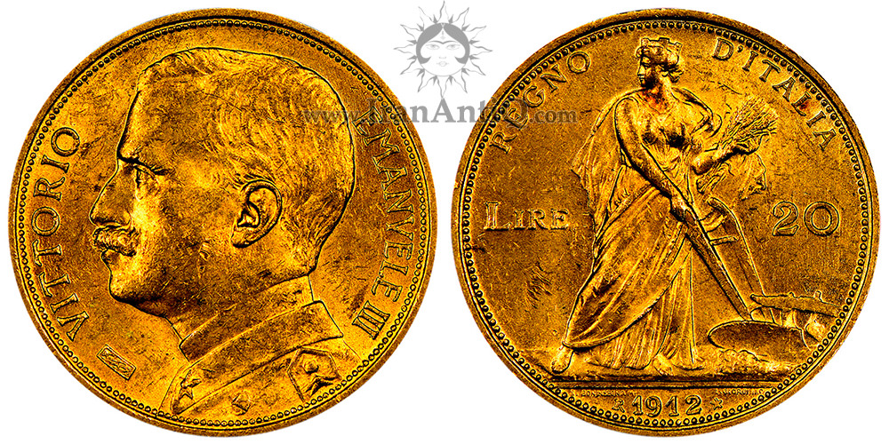 سکه 20 لیره طلا ویکتور امانوئل سوم - پیکره زن