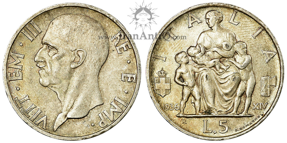 سکه 5 لیره ویکتور امانوئل سوم - مادر و فرزندان