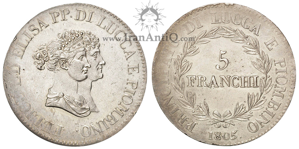 سکه 5 فرانک الیزا بناپارت و فلیچه باچیوکی