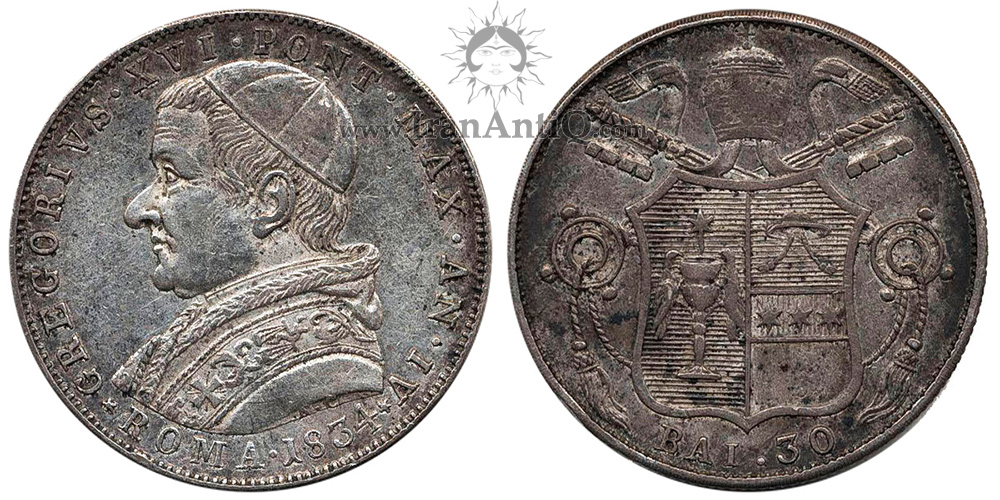 سکه 30 بایوکی گریگوری شانزدهم - نشان ایالات کلیسایی
