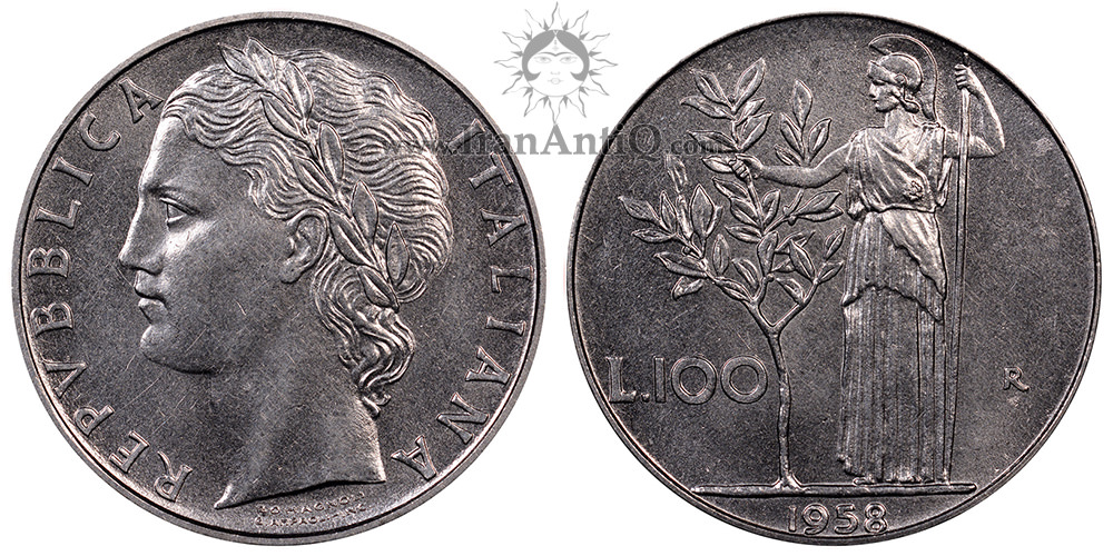 سکه 100 لیره جمهوری - الهه آتنا-سایز بزرگ