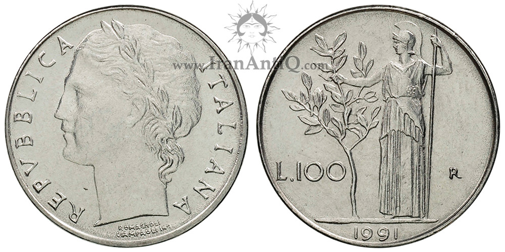 سکه 100 لیره جمهوری - الهه آتنا-سایز کوچک