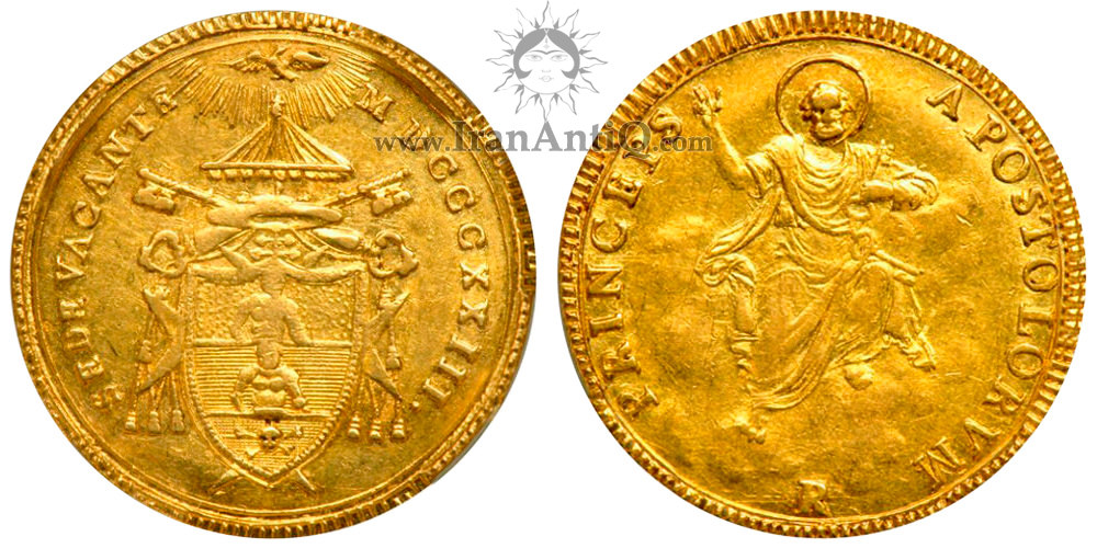 سکه 1 دوپیا طلا دوران کرسی خالی - نقش قدیس نشسته