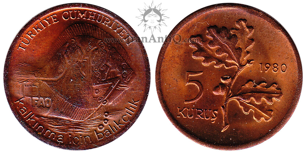 سکه 5 کروش جمهوری ترکیه - سری فائو - ماهیگیر
