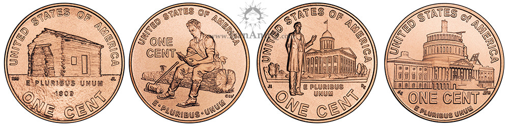 پشت سکه های  یک سنت سری دویست سالگی لینکلن - Lincoln Bicentennial One Cent