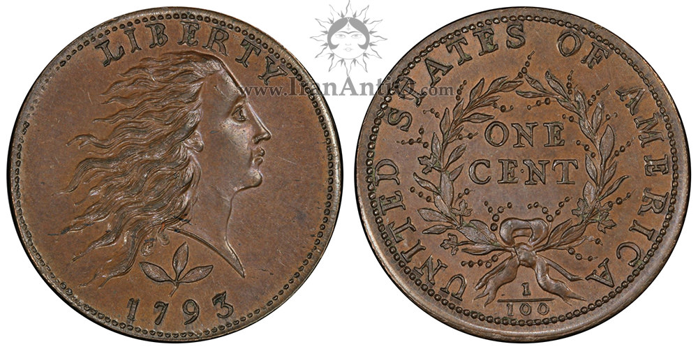 سکه یک سنت موی افشان - تاج زیتون