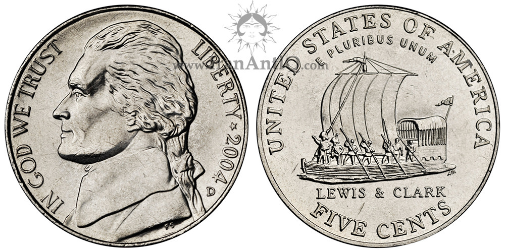 سکه پنج سنت جفرسون - یادبود توسعه غرب - تصویر پشت سکه : قایق لوئیس و کلارک