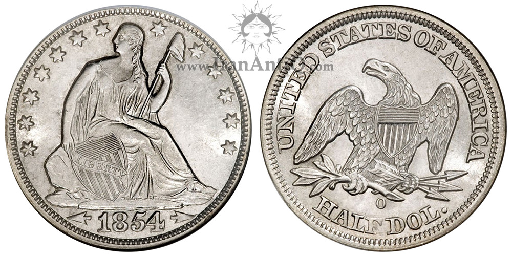 سکه نیم دلار نماد آزادی نشسته - فلش کنار تاریخ و بدون پرتو