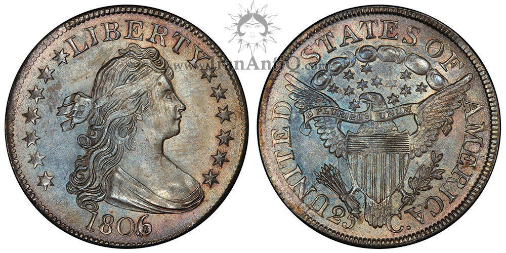 سکه کوارتر دلار نیم تنه - عقاب نشان - Draped Bust Quarter Dollar - Heraldic eagle