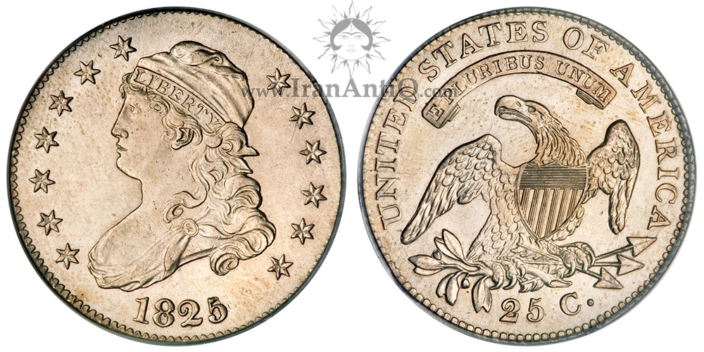 سکه کوارتر نماد آزادی با کلاه - با نوشته لاتین