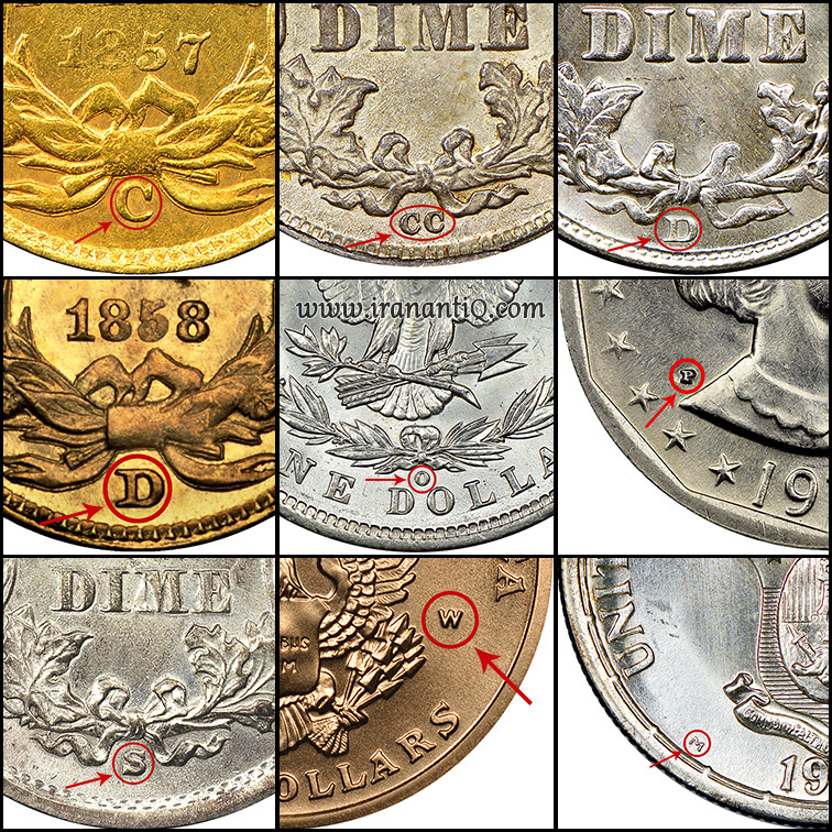 نمادهای ضرابخانه های آمریکا - US Coin Mint Mark