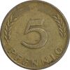سکه 5 فینیگ 1950D جمهوری فدرال - EF45 - آلمان
