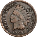 سکه 1 سنت 1907 سرخپوستی - VF35 - آمریکا
