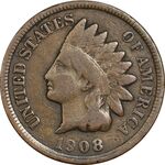 سکه 1 سنت 1908 سرخپوستی - VF35 - آمریکا