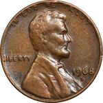 سکه 1 سنت 1968D لینکلن - EF45 - آمریکا
