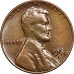 سکه 1 سنت 1968D لینکلن - AU50 - آمریکا