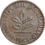 سکه 2 فینیگ 1958D جمهوری فدرال - EF45 - آلمان