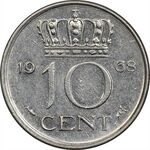 سکه 10 سنت 1968 یولیانا - AU50 - هلند
