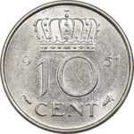 سکه 10 سنت 1951 یولیانا - MS61 - هلند
