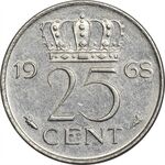 سکه 25 سنت 1968 یولیانا - AU50 - هلند
